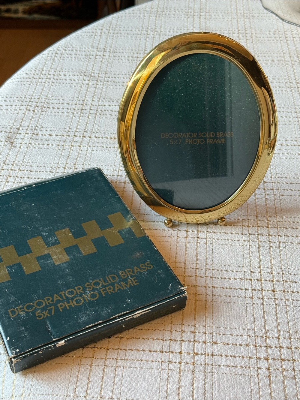 Vintage Solid Brass Oval Photo Frame - original box